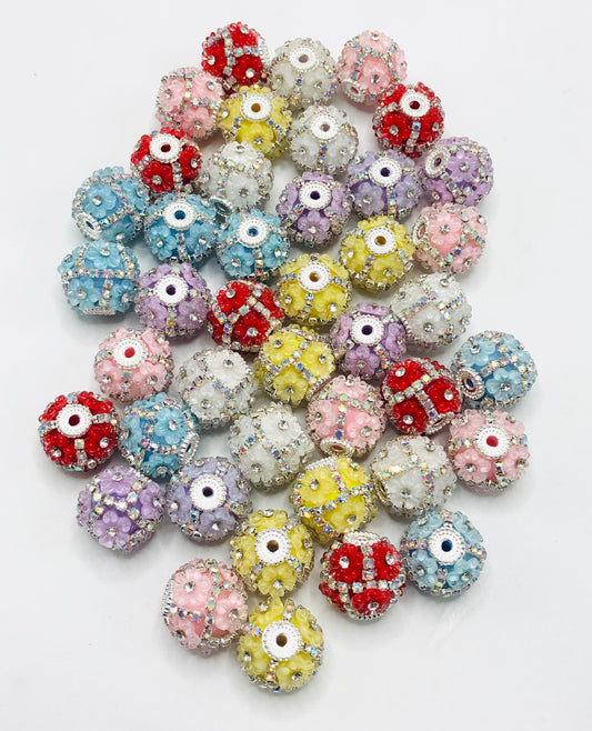 Fancy Flower Bead Rhinestone Chain with Colorful Daisy Acrylic Beads,Random Mix 18mm