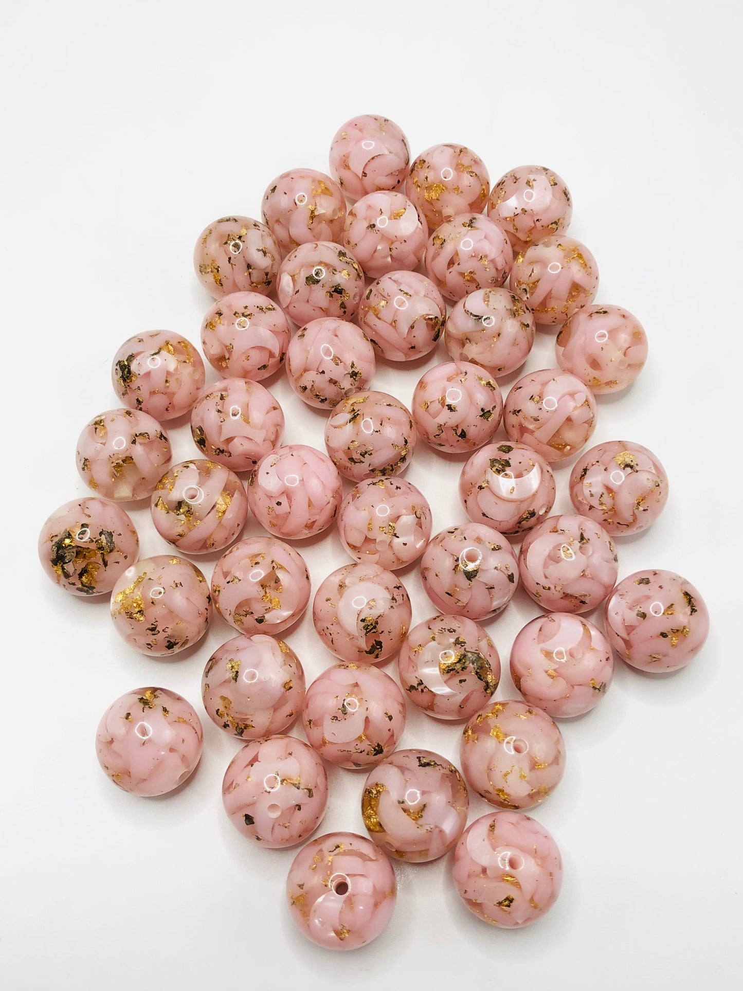 acrylic pink Moon Gold leaf Bead 20mm Random Mix