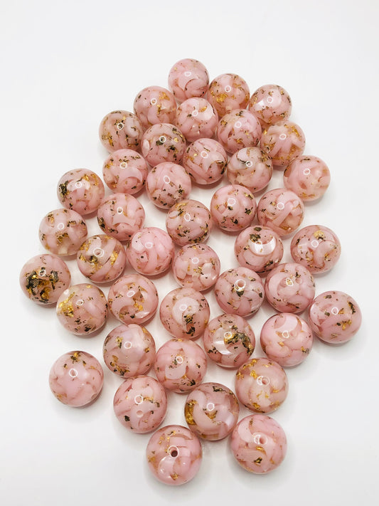 acrylic pink Moon Gold leaf Bead 16mm Random Mix