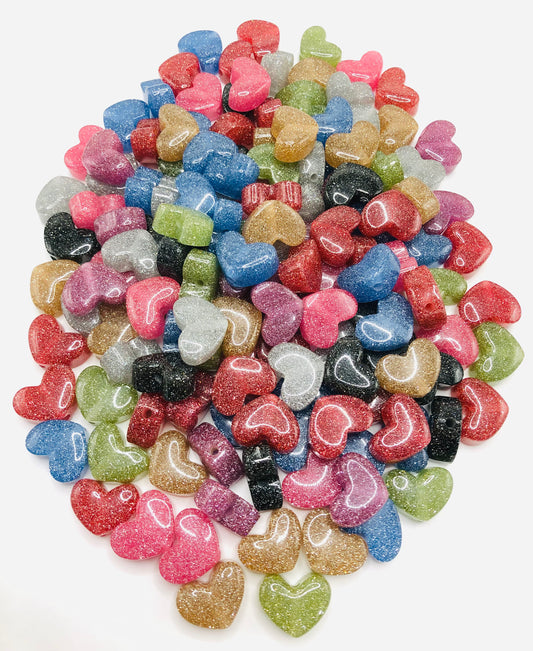 acrylic Colorful heart glitter love Bead 19mm Random Mix