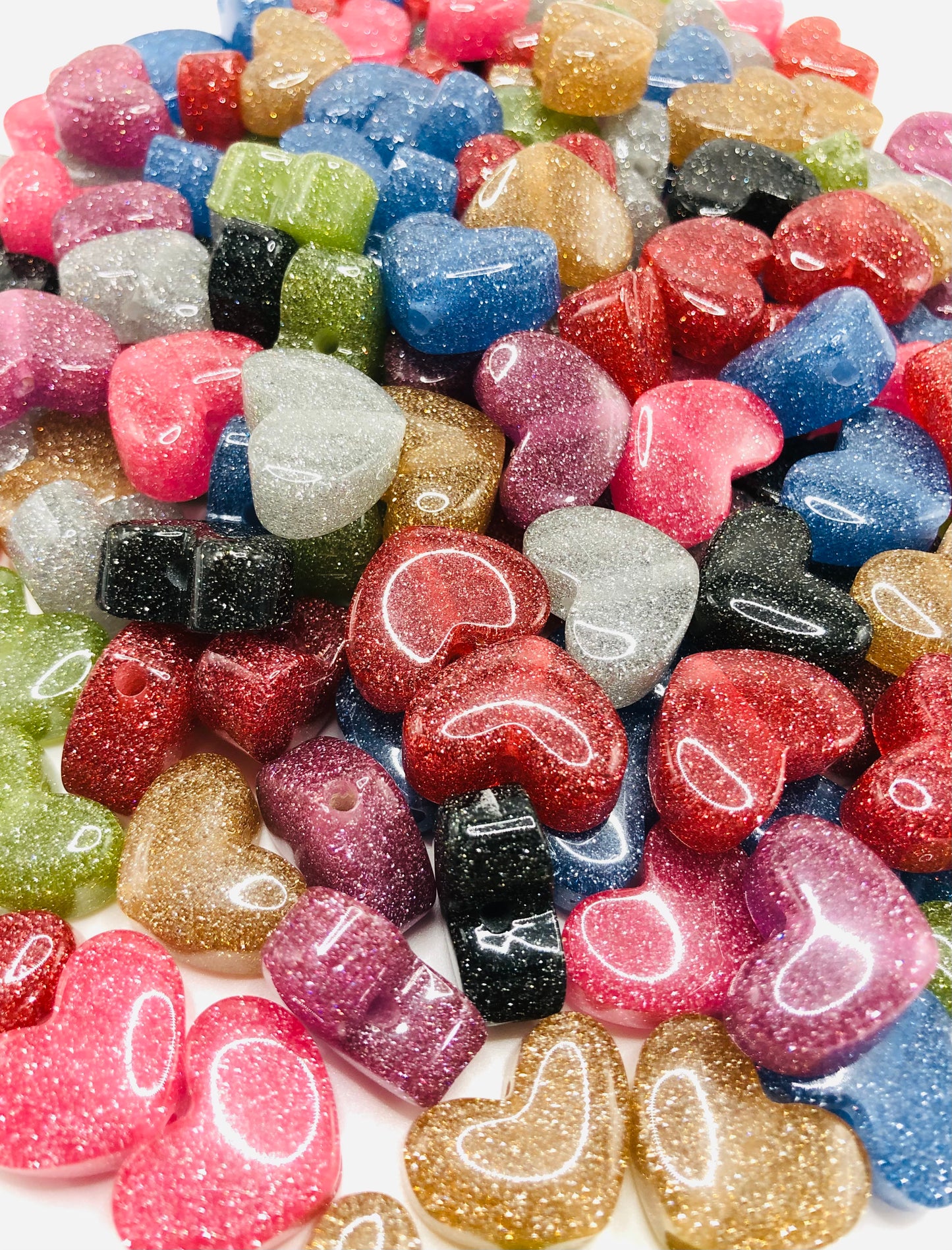 acrylic Colorful heart glitter love Bead 19mm Random Mix