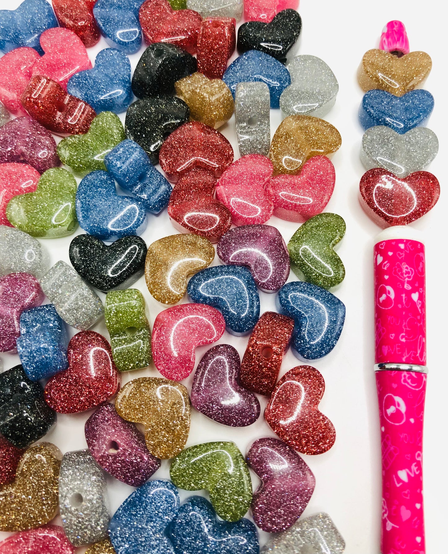 acrylic Colorful heart glitter love Bead 19mm Random Mix