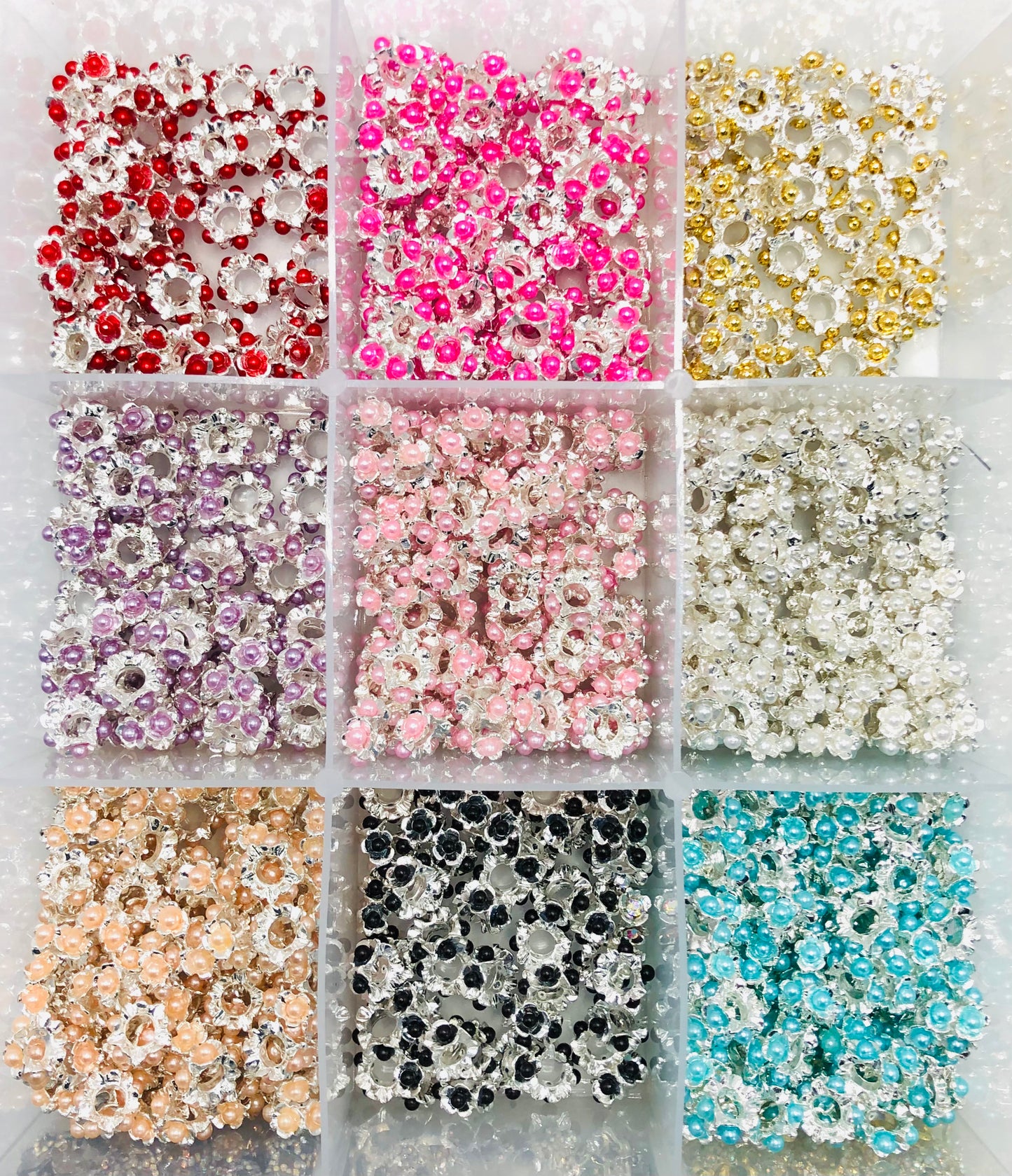 metal spacer Colored pearl bubble Metal flower spacer 15mm Random Mix