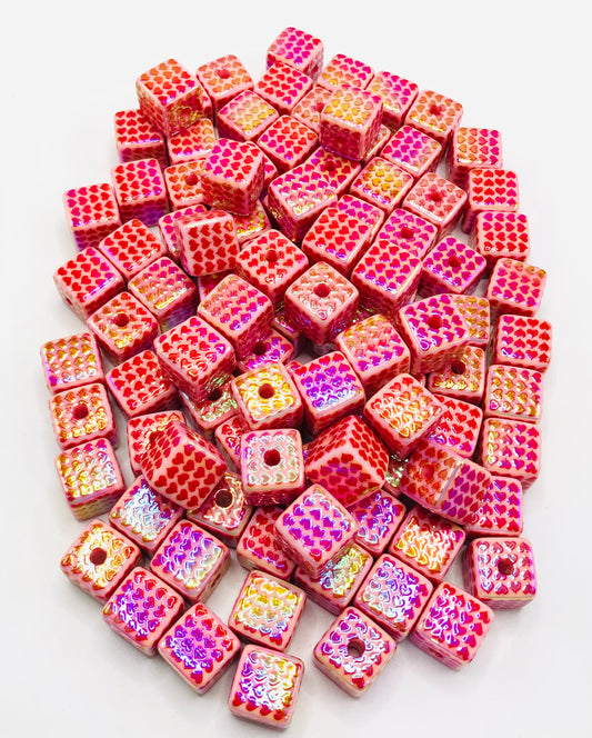 acrylic Valentine's Day square Love print Square bead 15mm Random Mix