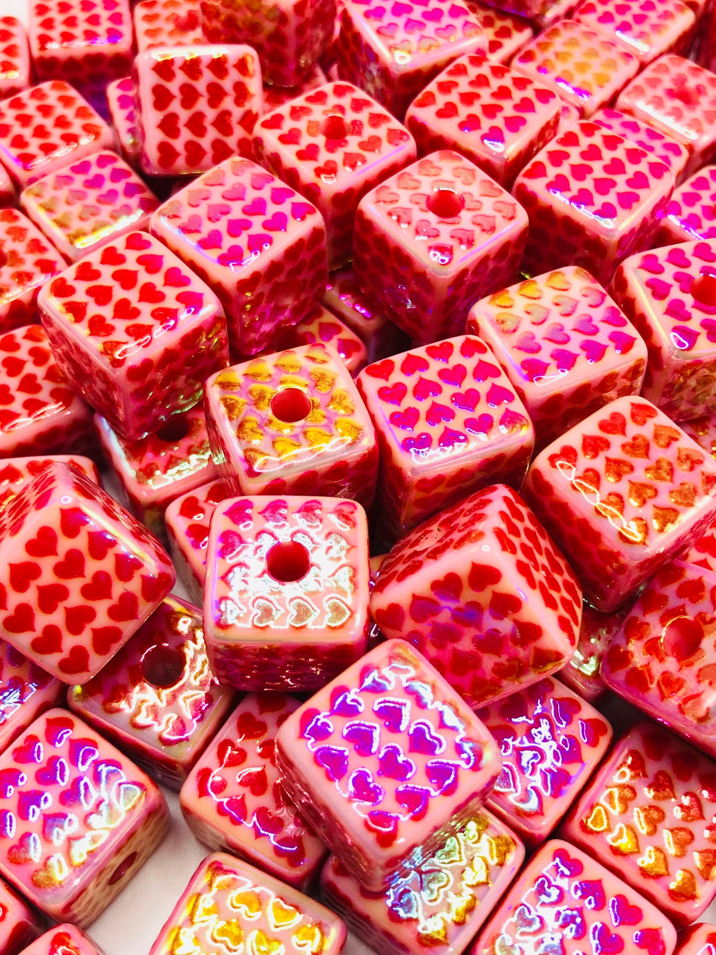 acrylic Valentine's Day square Love print Square bead 15mm Random Mix