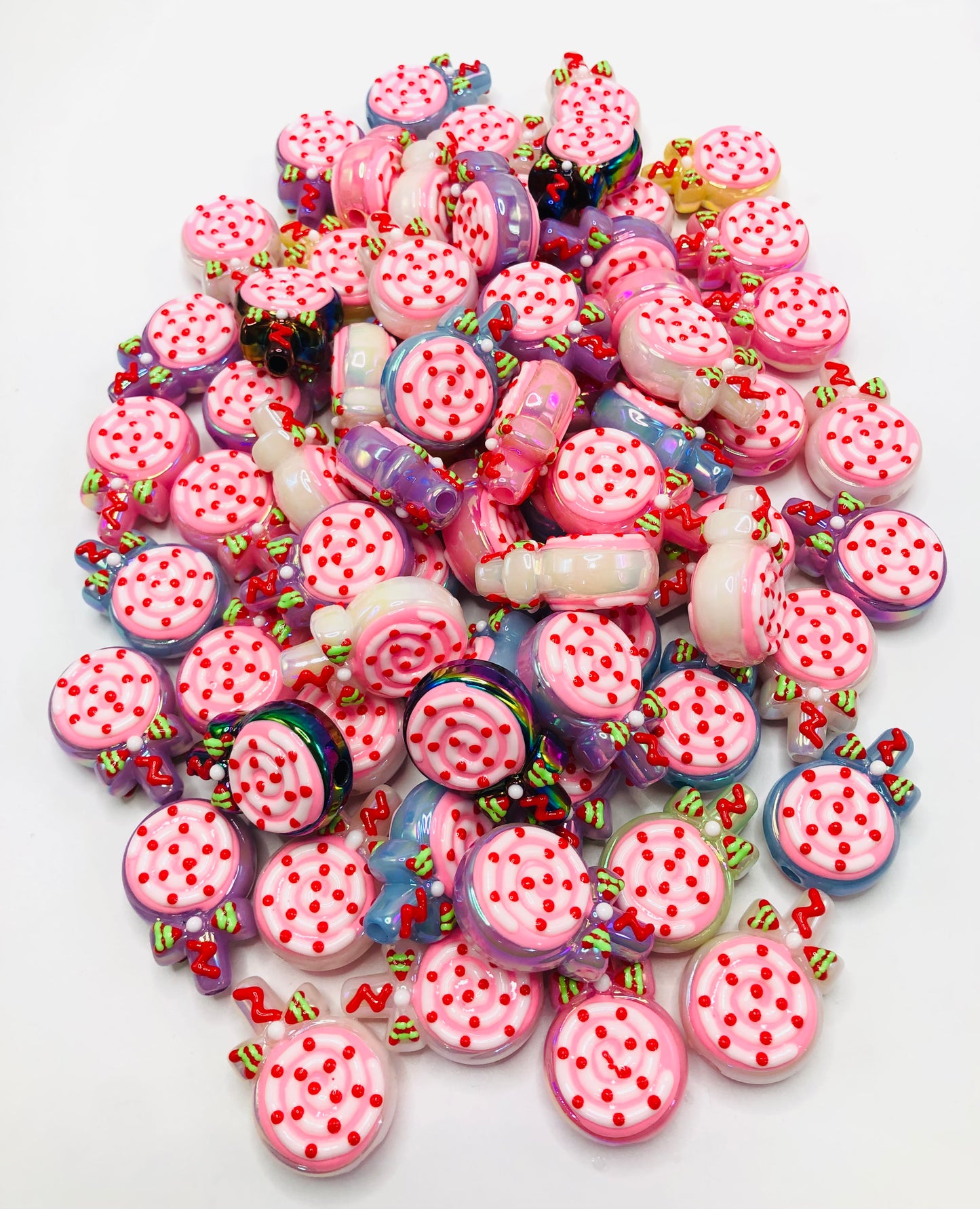 acrylic Pink series Valentine's Day collection candy lollipop Hand-painted bead  23mm Random Mix