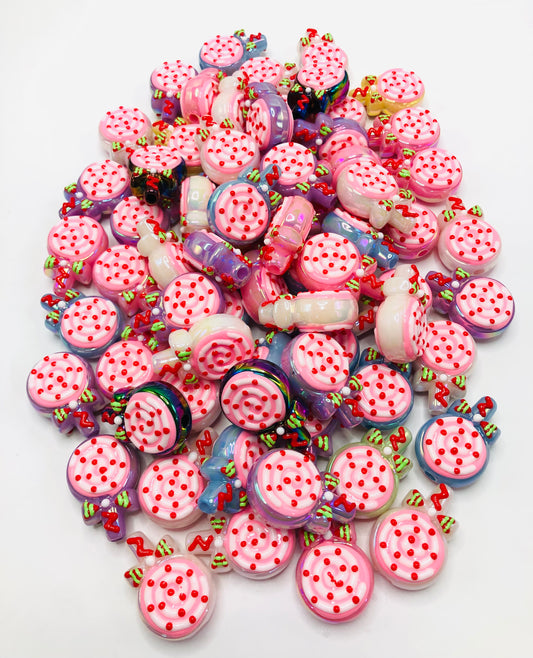 acrylic Pink series Valentine's Day collection candy lollipop Hand-painted bead  23mm Random Mix