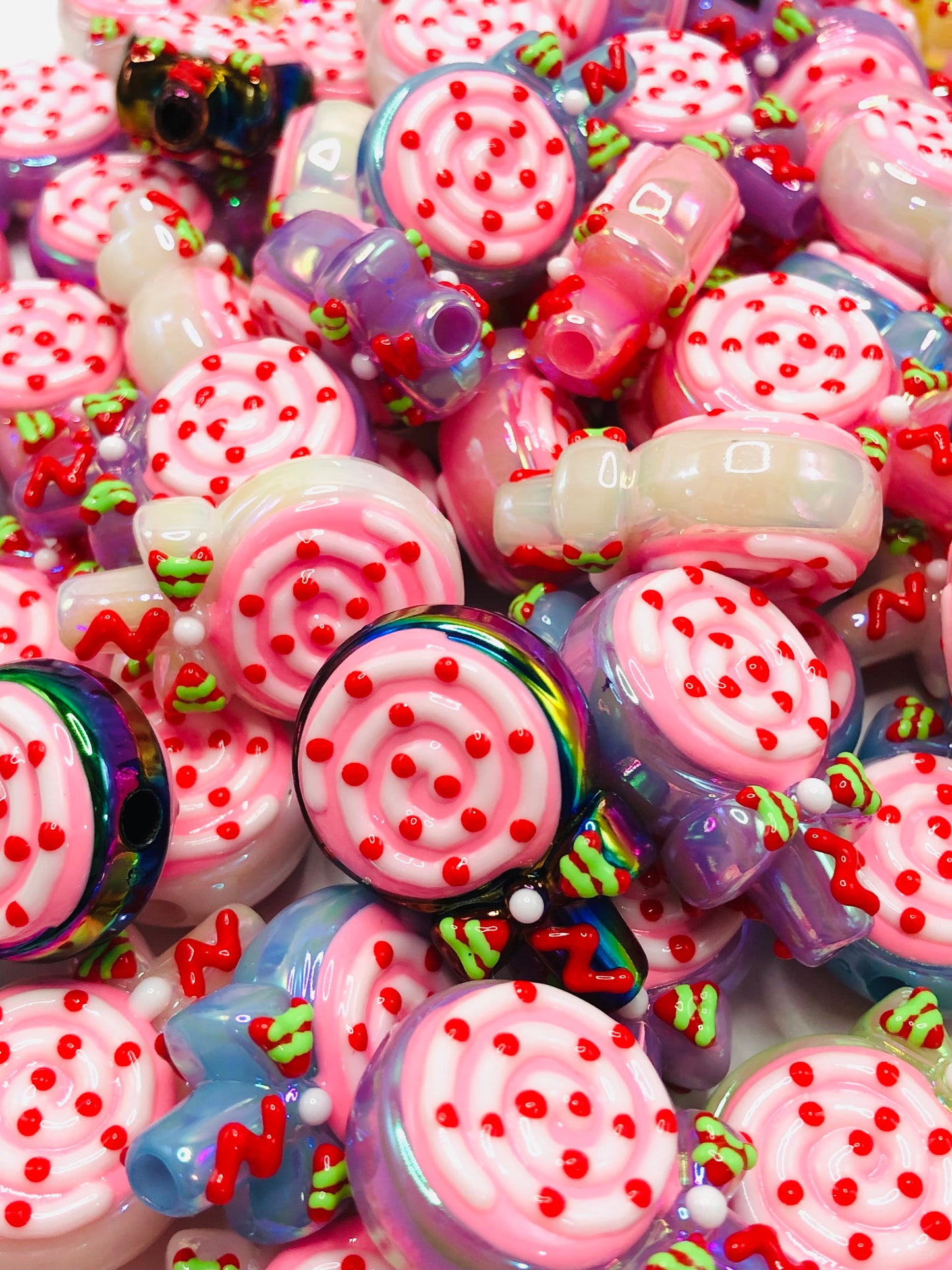 acrylic Pink series Valentine's Day collection candy lollipop Hand-painted bead  23mm Random Mix