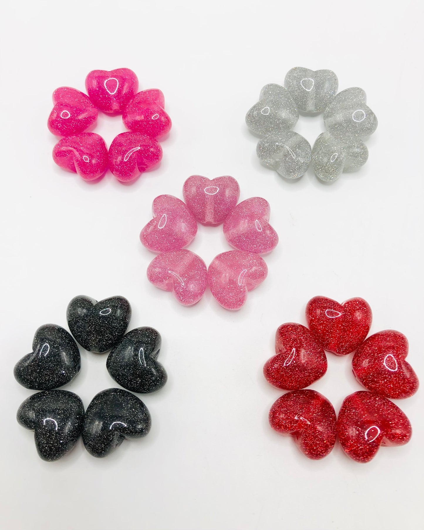 acrylic Colorful heart glitter love Bead 21mm Random Mix