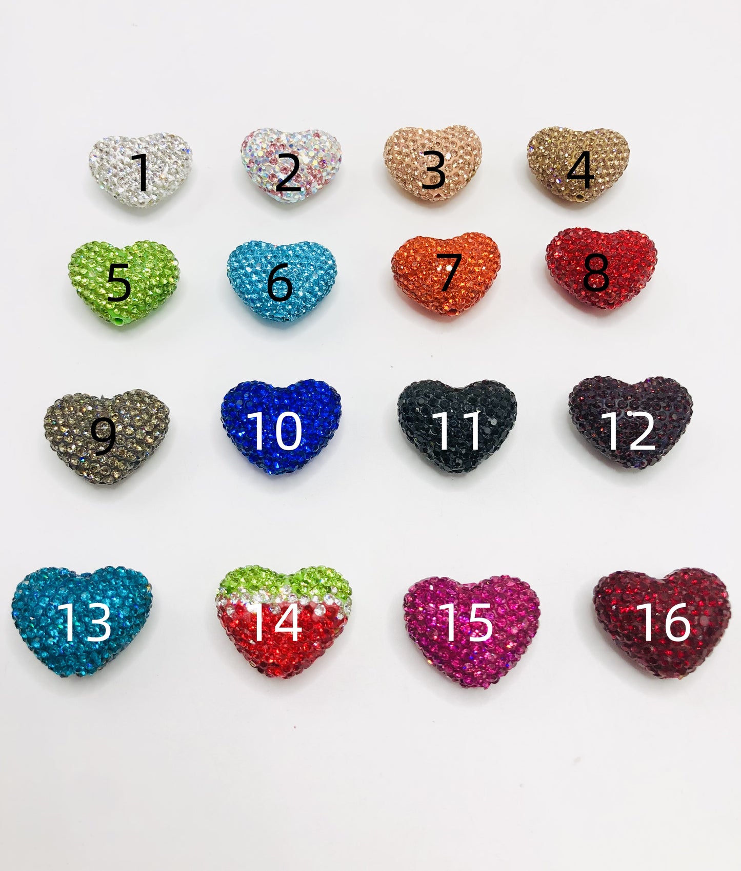 clay rhinstone Clay love Heart bead Valentine's Day Clay and drill beads Random Mix