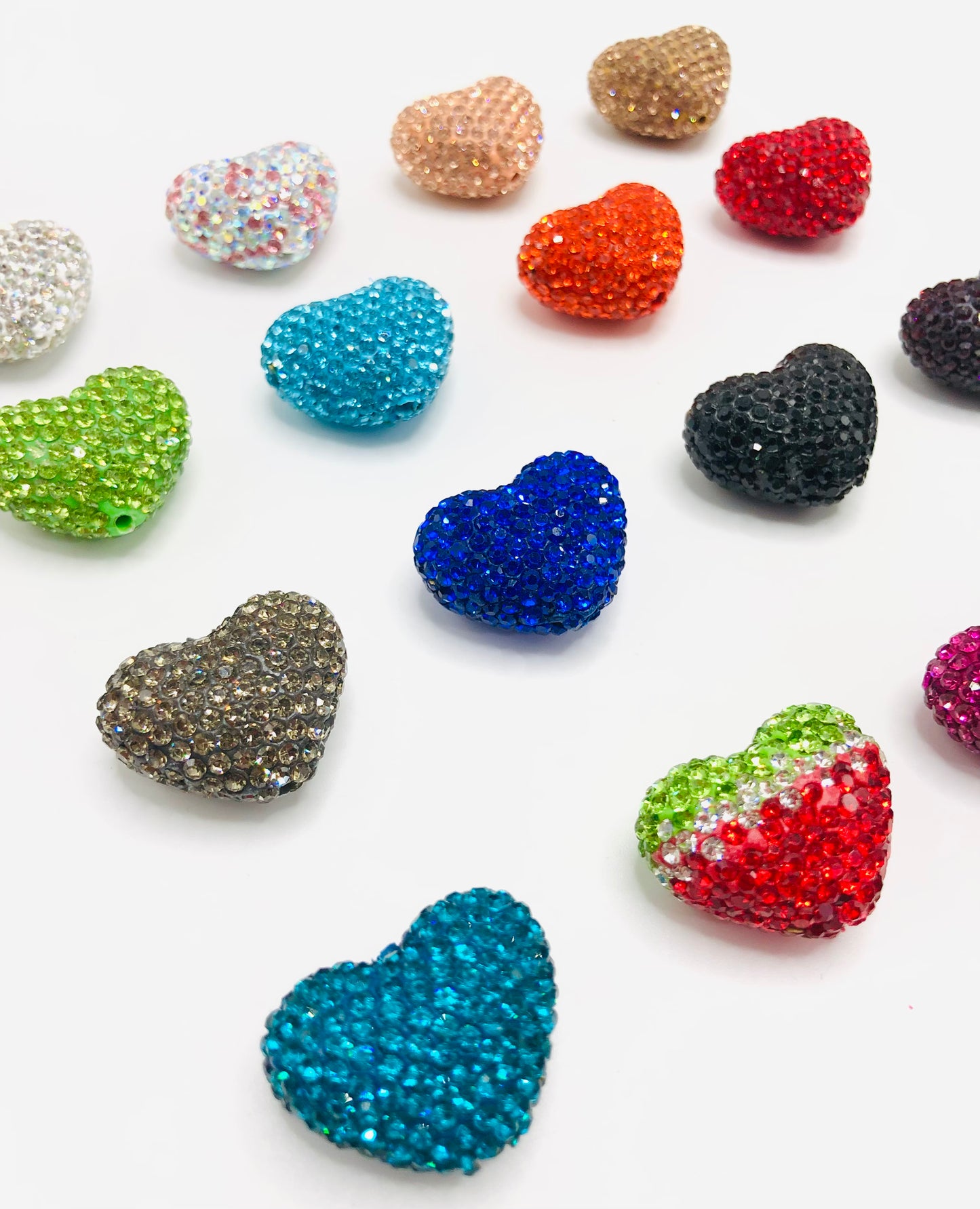 clay rhinstone Clay love Heart bead Valentine's Day Clay and drill beads Random Mix