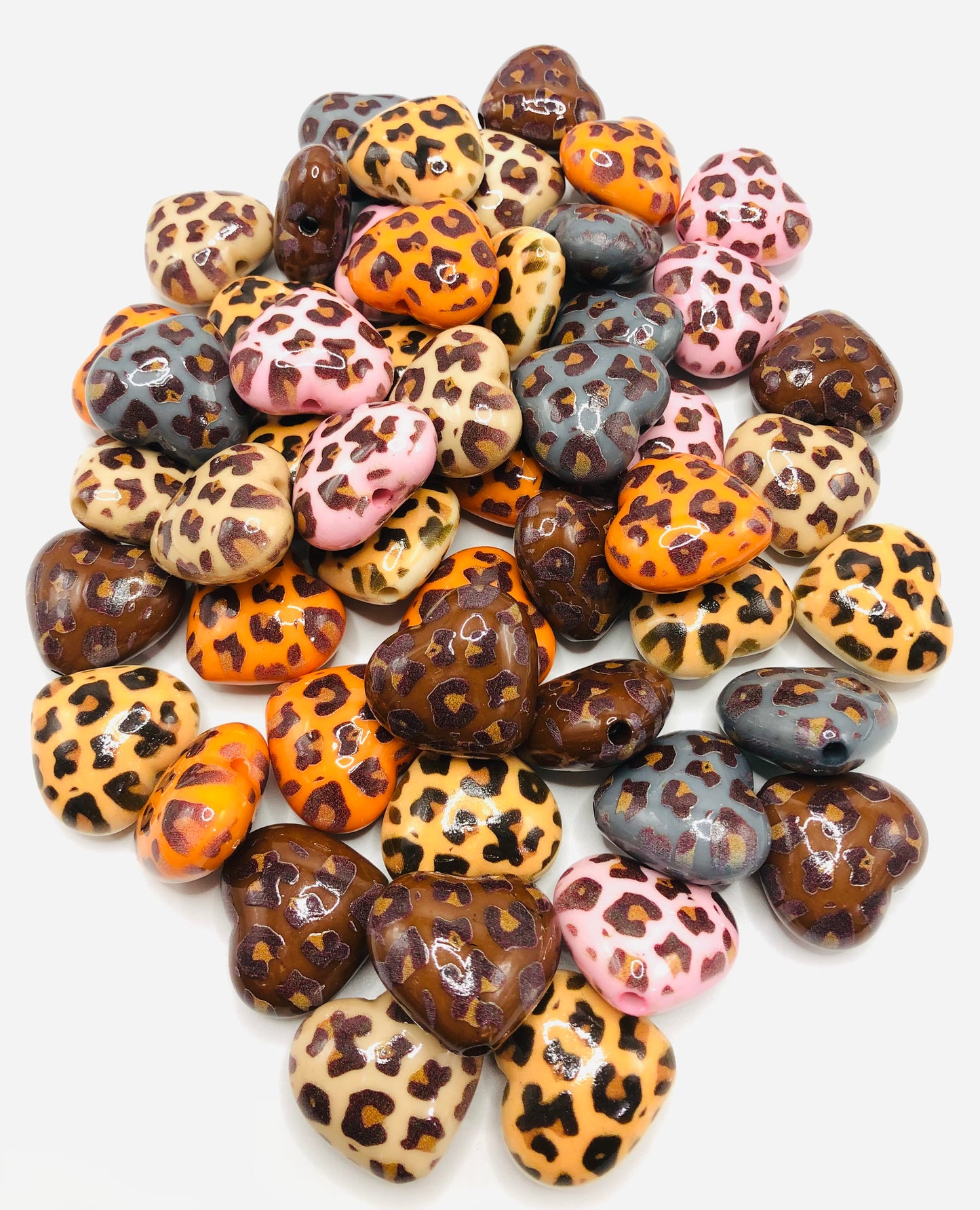 acrylic Leopard print heart Peach heart Chubby heart 29mm Random Mix