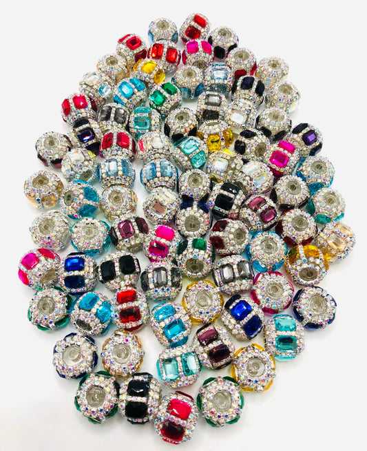 fancy Rectangular Multicolor Crystal with Rhinestone Chain Acrylic Beads, 17mm Random Mix