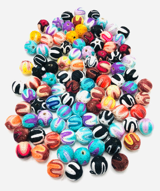 acrylic wool knit Colorful wool woven beads ombre duotone 15mm Random Mix