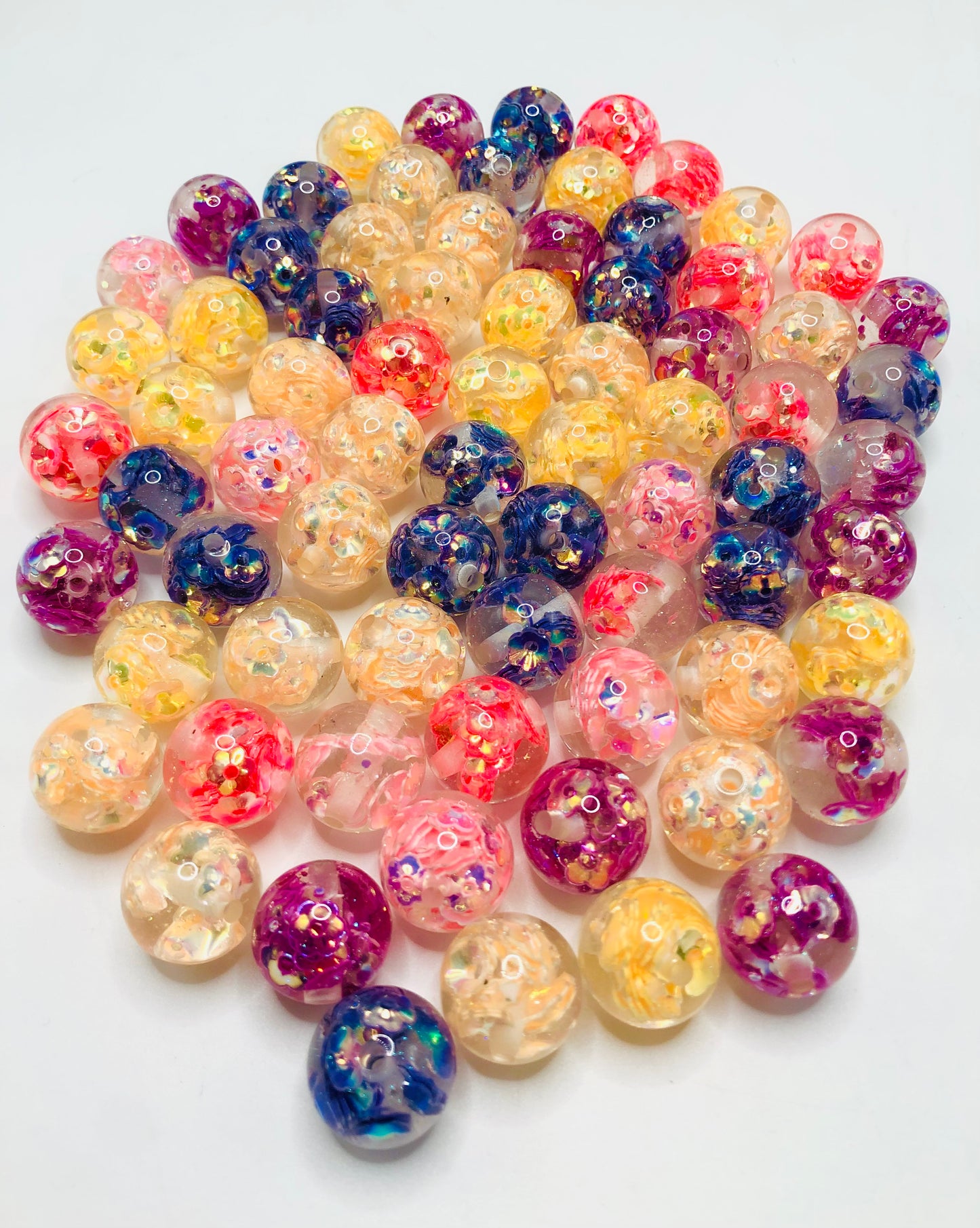 Clear Acrylic Beads With Glitter Confetti Hearts,Random Mix,16mm