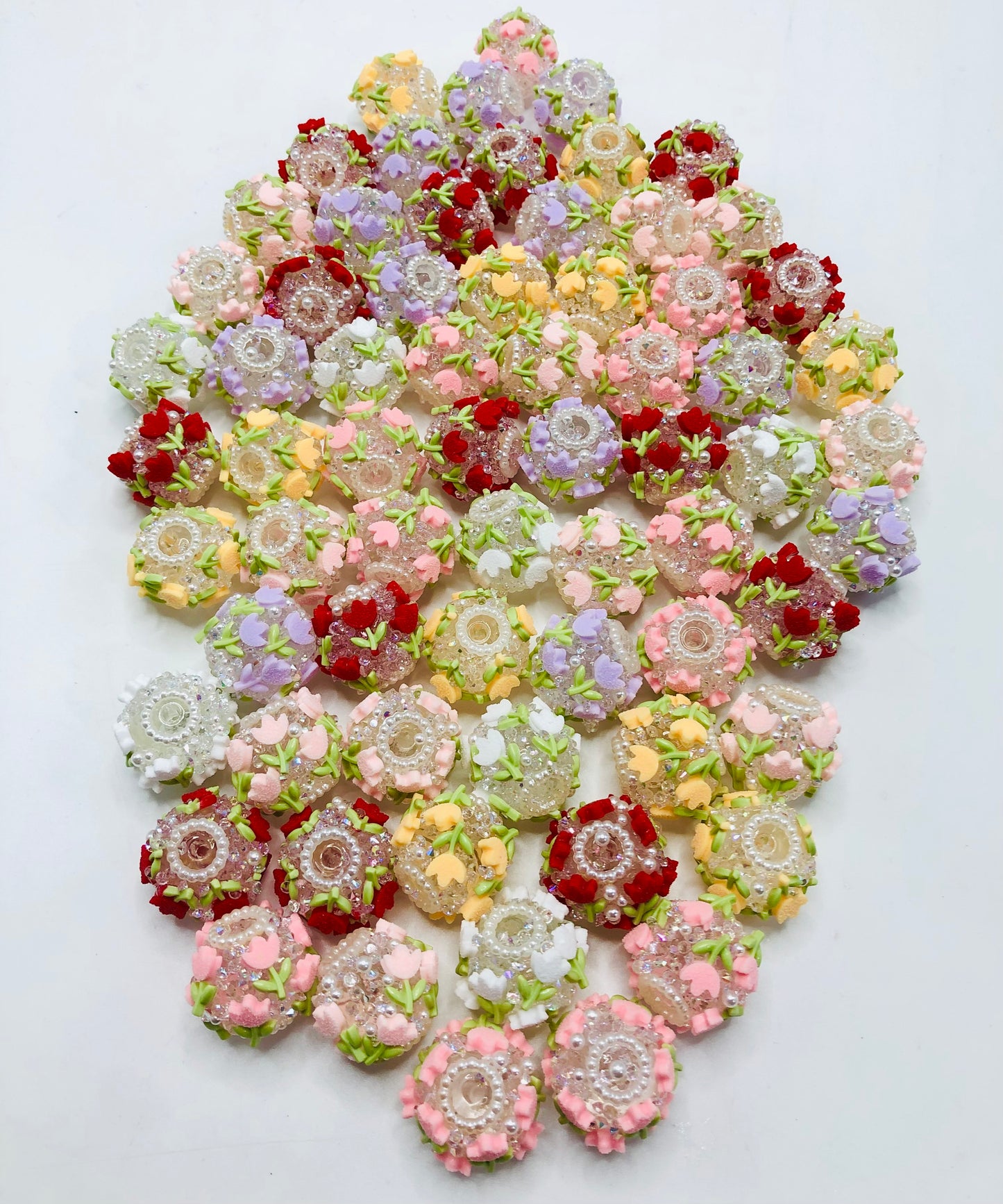 Flower bead multicolour rose Bouquet of flowers Pearl rhinestone String of beads  21mm Random Mix