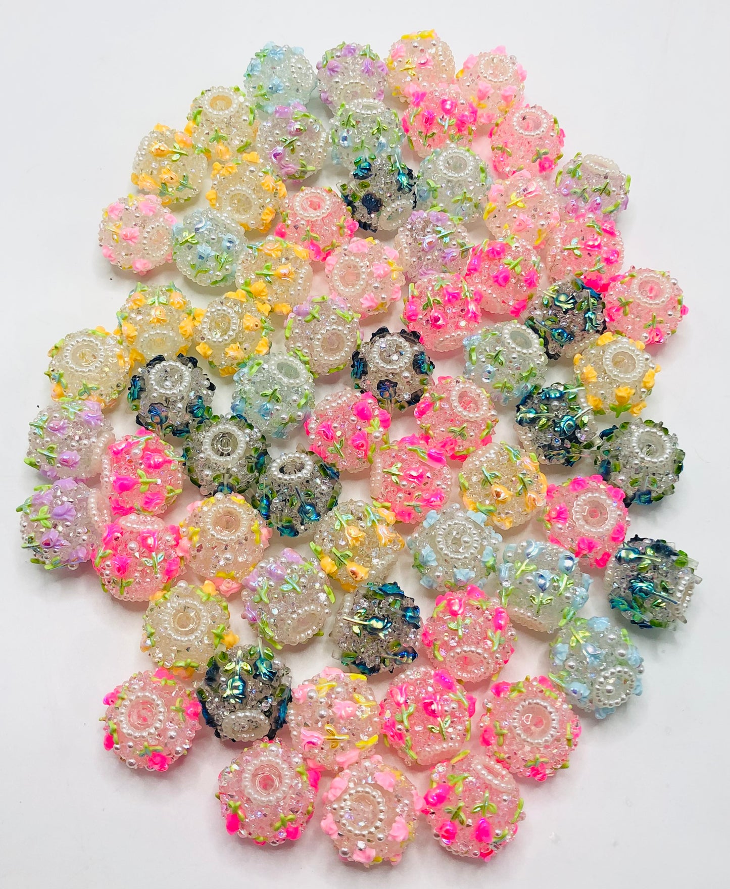 Flower bead multicolour rose Bouquet of flowers Pearl rhinestone String of beads  21mm Random Mix