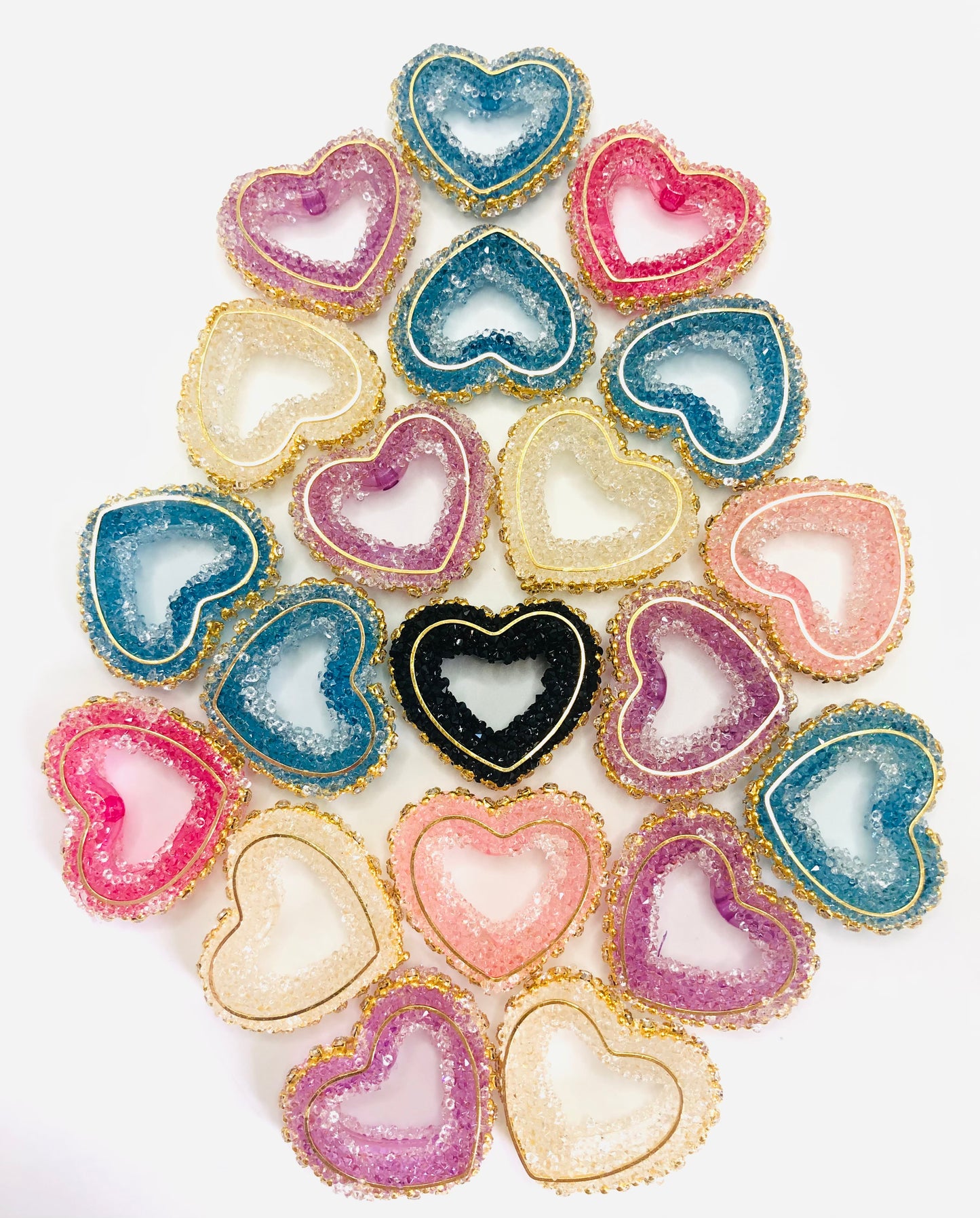 Colorful Hollow out Heart Shape Bead With Chain Sugar beads 34mm,random mix