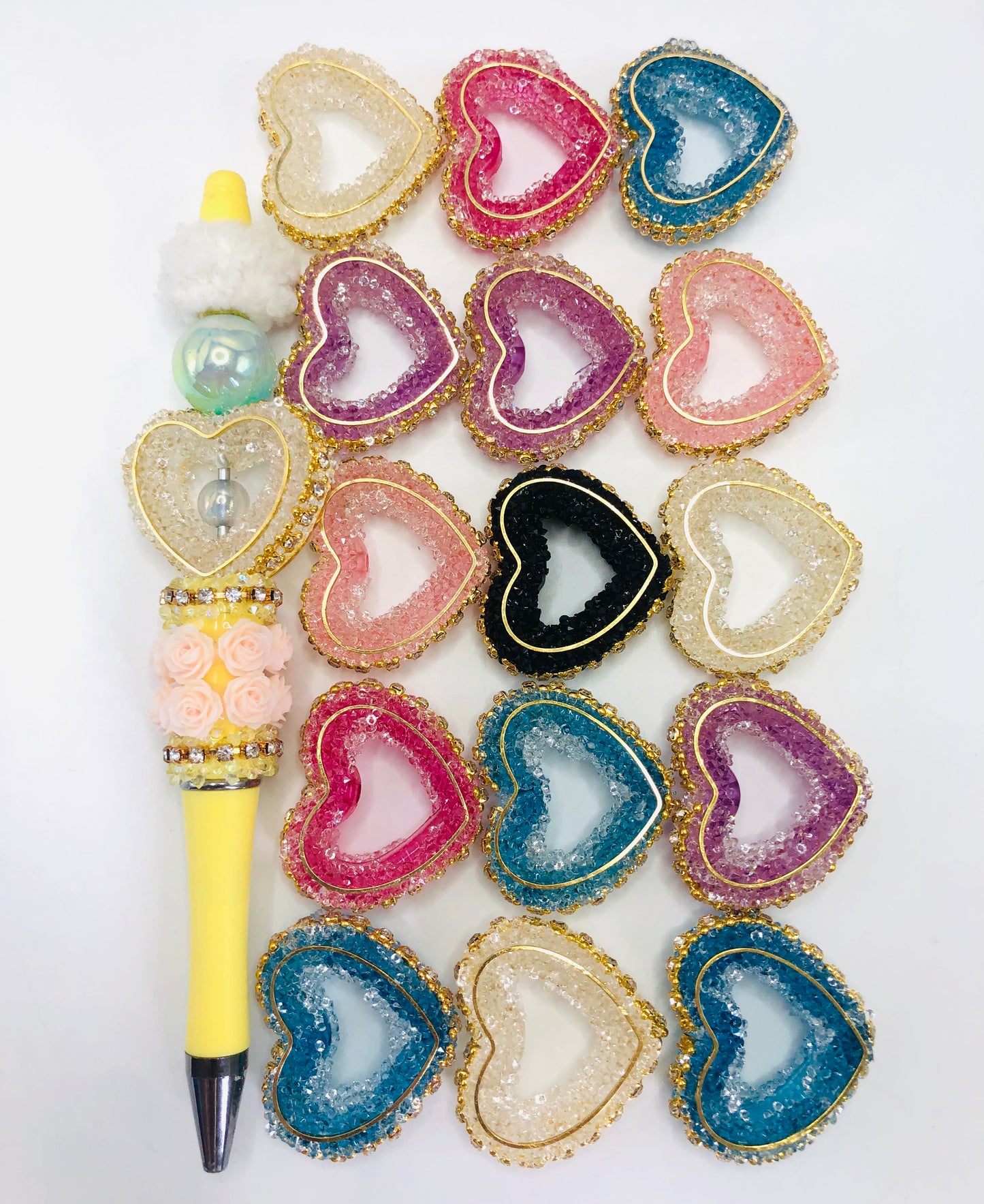 Colorful Hollow out Heart Shape Bead With Chain Sugar beads 34mm,random mix