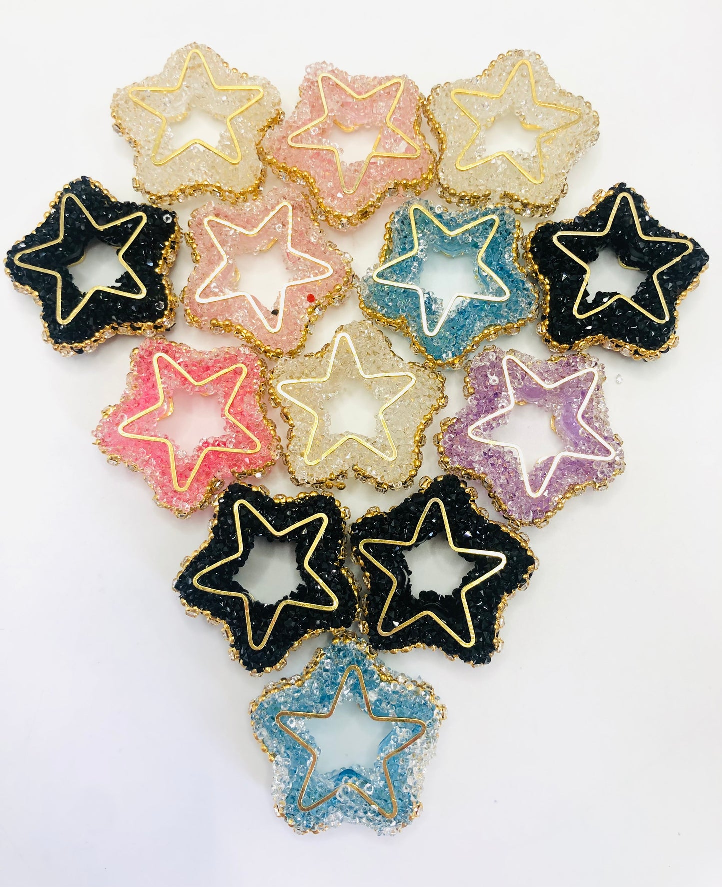 Colorful Hollow out Five-pointed star Bead With Chain Sugar beads 32mm,random mix