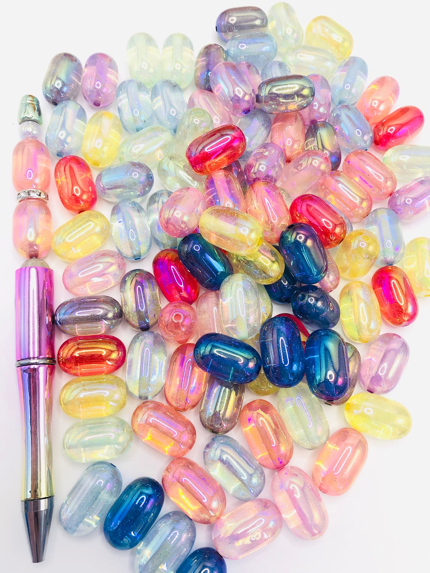 Acrylic bead Jelly bean beads Capsule beads Acrylic UV colorful ellipsoid Bead Grape Random Mix 12MM