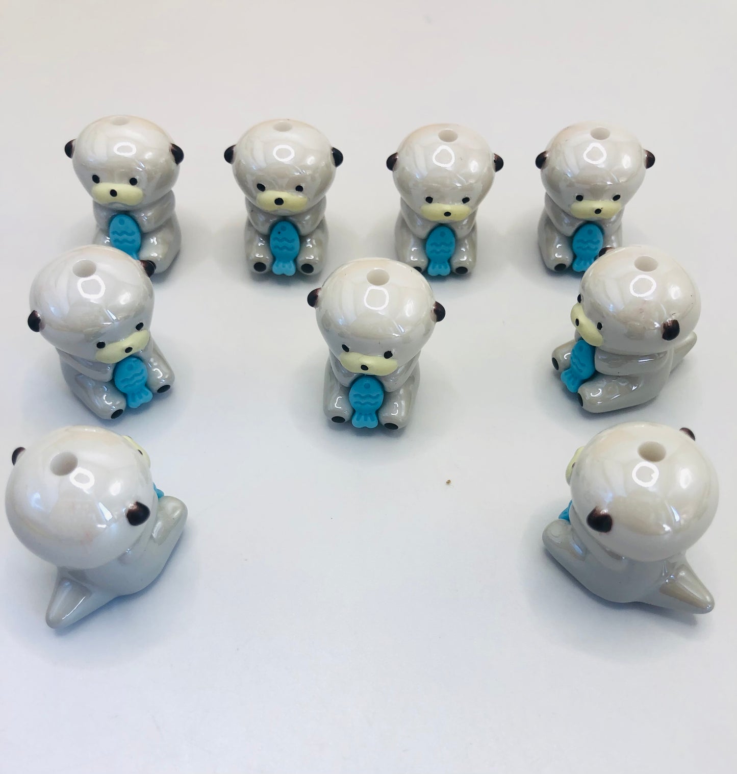 cute dog Bead dog with Little blue fish Bead 17mm