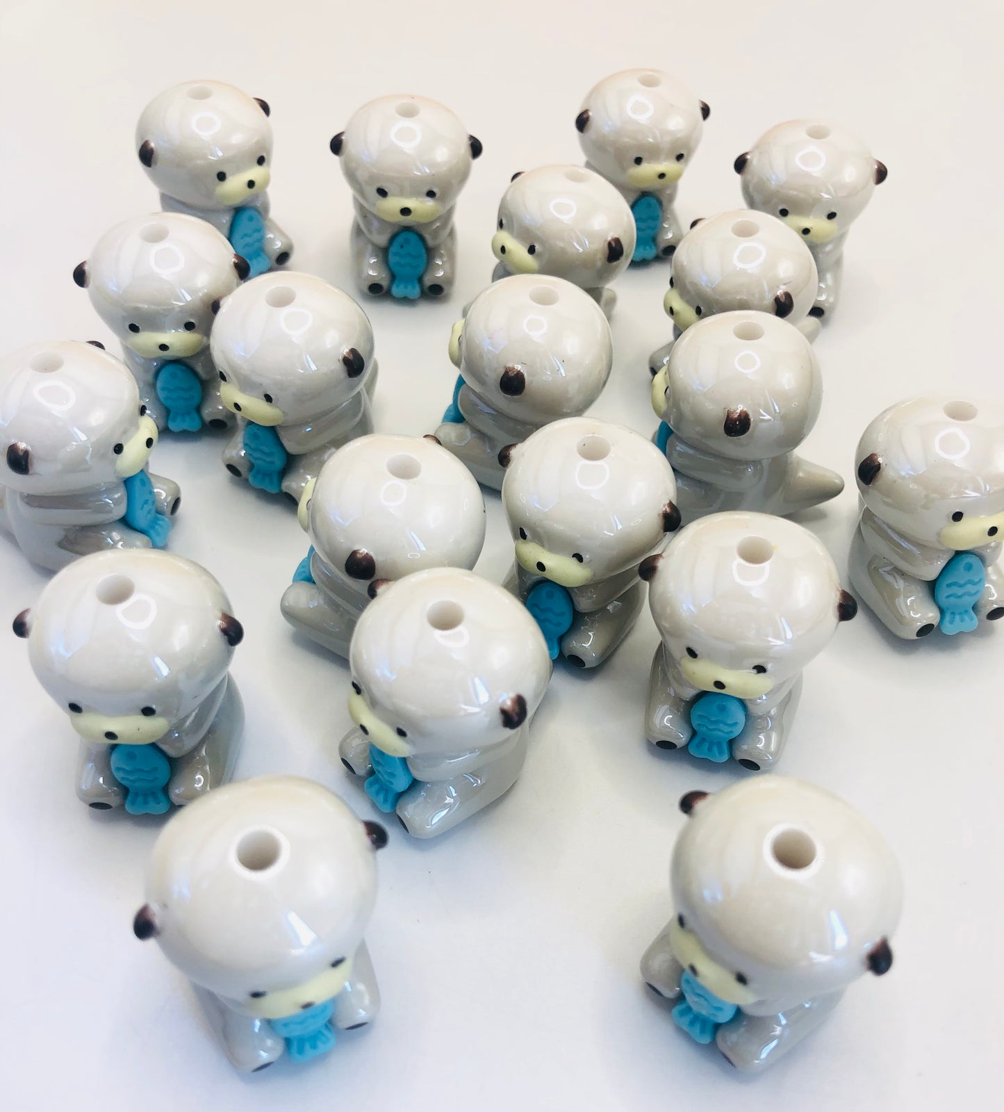 cute dog Bead dog with Little blue fish Bead 17mm