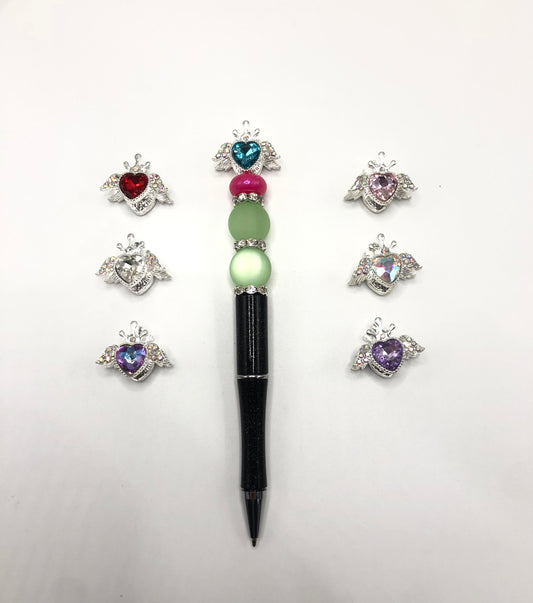 fancy alloy metal bead heart rhinestone Wings crown Bead 26mm Random Mix