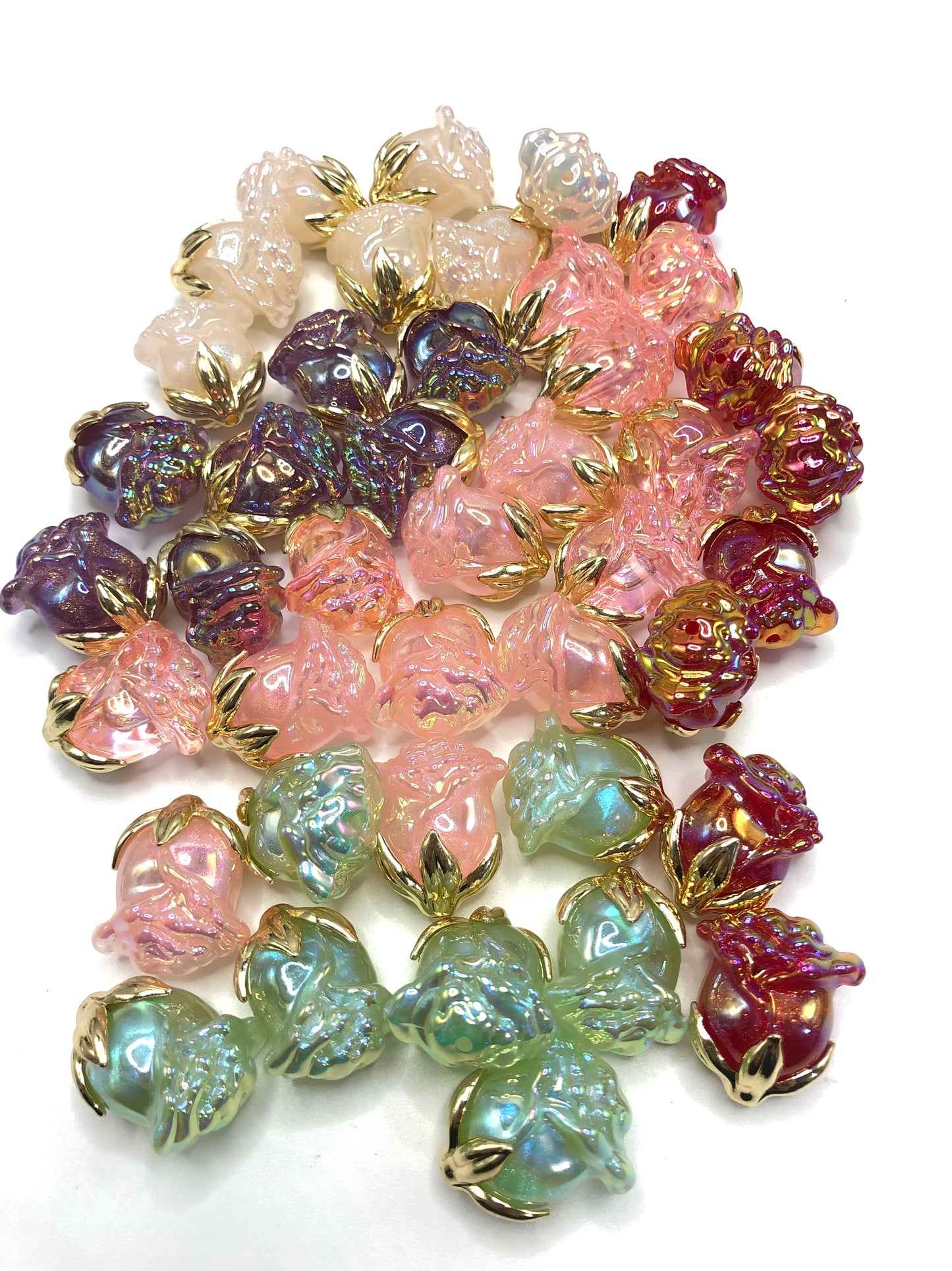 acrylic fancy bead rose flower bead with bead cap support Chroma Metal leaf  UV 20mm Random Mix