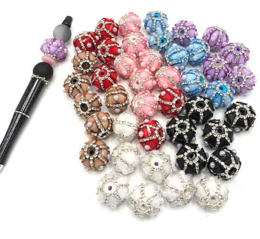 fancy bead acrylic lantern bead ornament with rhinestone chain and pearl,random mix