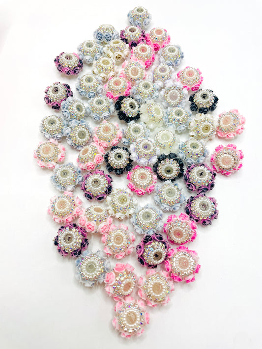 Flower Bead Colorful Folwer with Pearl Rhinestones,Random Mix,22mm Fancy-554