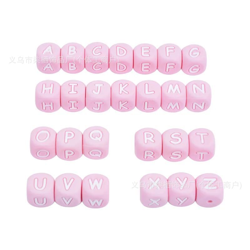 DIY square silicone letter bead beaded silicone 12mm ,pink color ,white color