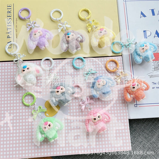 Bow style Plush big-eared doll Cartoon keychain three-dimensional figurines student schoolbag
