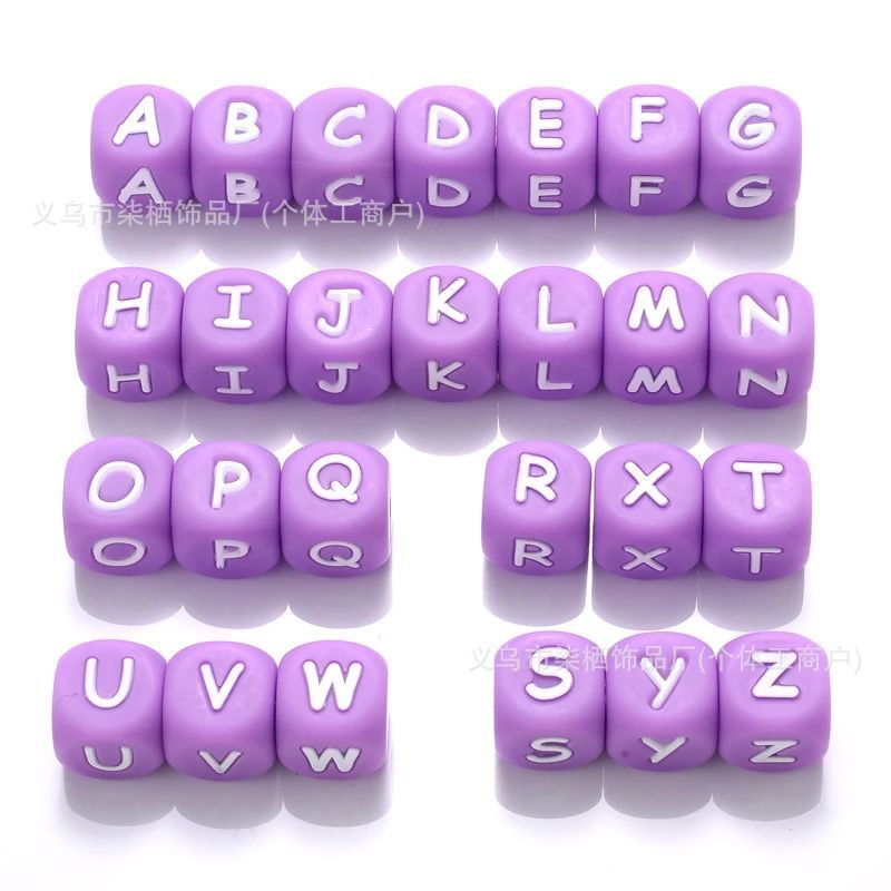 DIY square silicone letter bead beaded silicone 12mm ,pink color ,white color