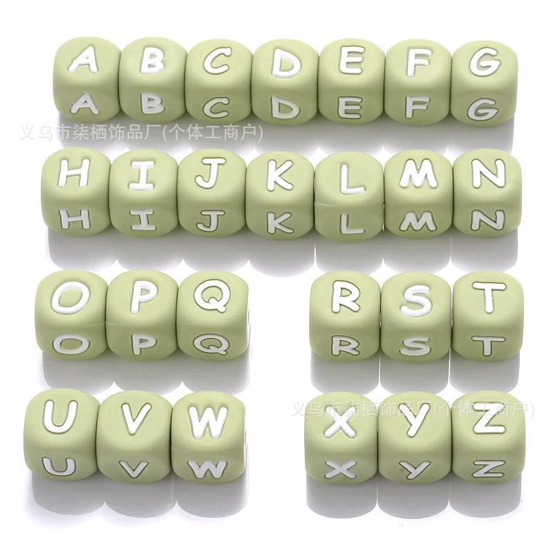 DIY square silicone letter bead beaded silicone 12mm ,pink color ,white color