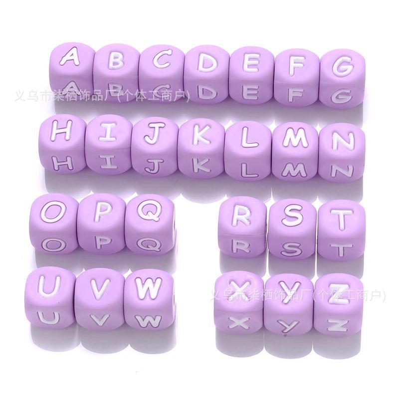 DIY square silicone letter bead beaded silicone 12mm ,pink color ,white color