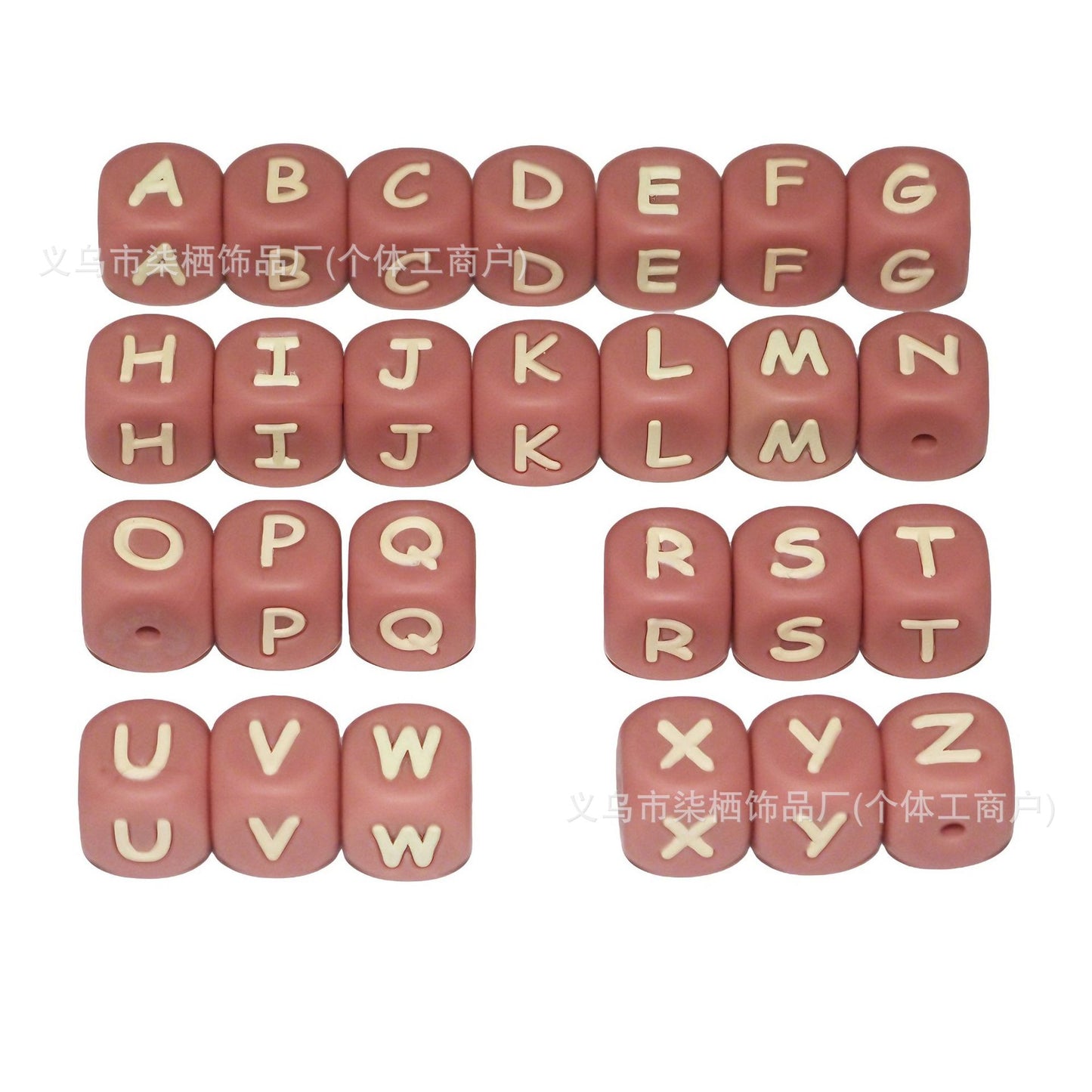 DIY square silicone letter bead beaded silicone 12mm ,pink color ,white color