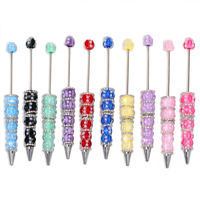 Heavy-duty Beaded Pen Pointed pen Pumpkin Bead Pen Pearl bubbles surrounding The chain is wrapped around. DIY Bead Pen