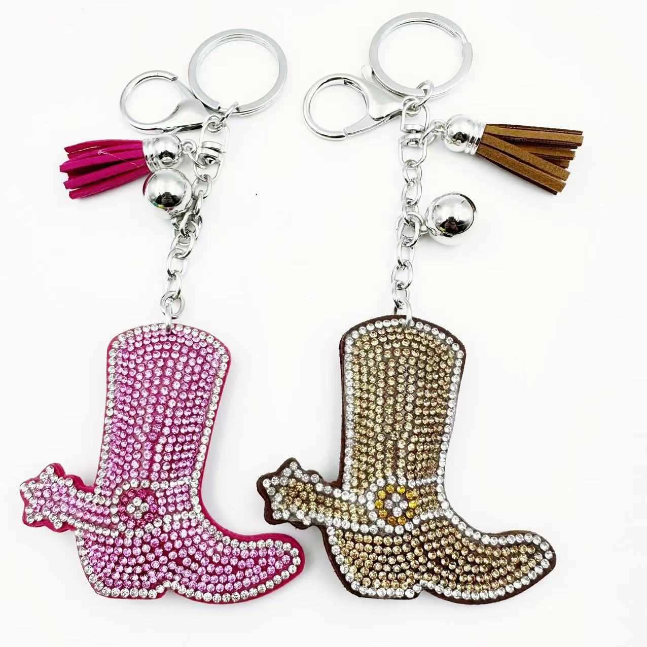Boot pendant The Spurs Stitched diamond bow tie Keychain Tassel Rhinestone Hanging piece DIY Bag accessories Random Mix