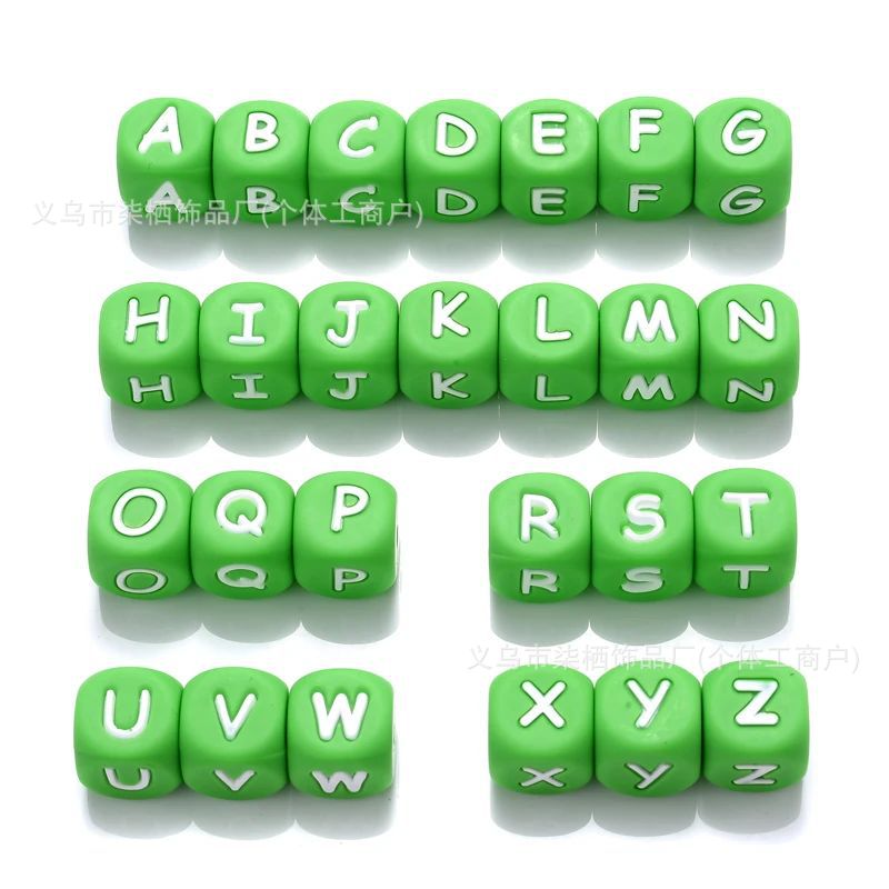 DIY square silicone letter bead beaded silicone 12mm ,pink color ,white color