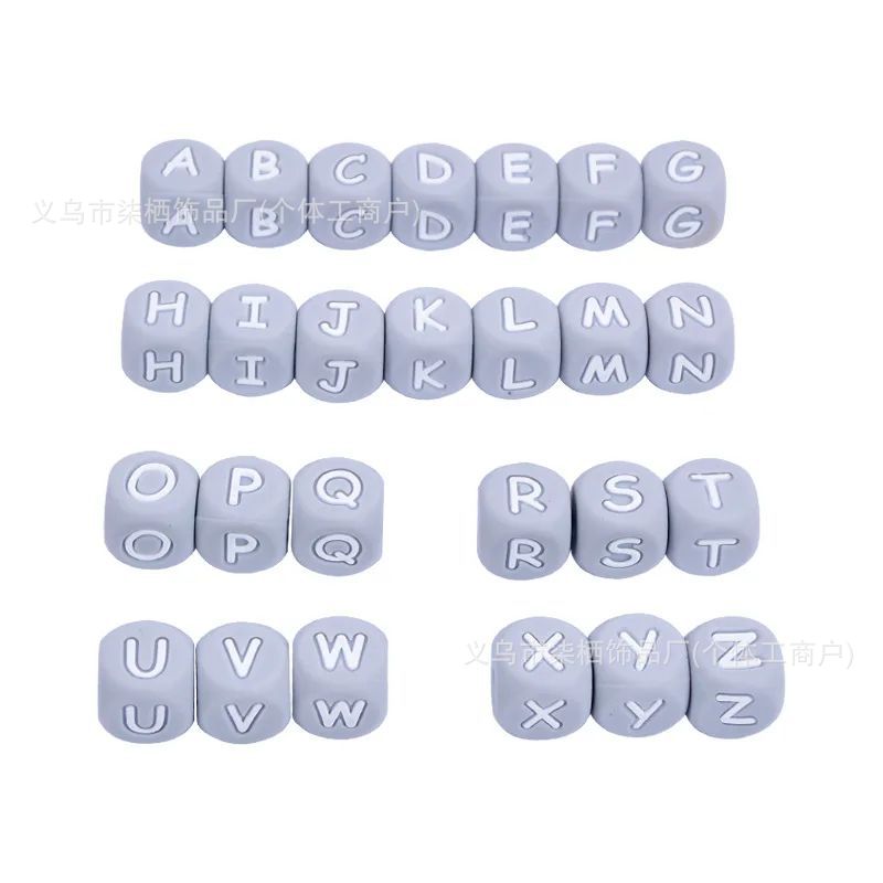 DIY square silicone letter bead beaded silicone 12mm ,pink color ,white color