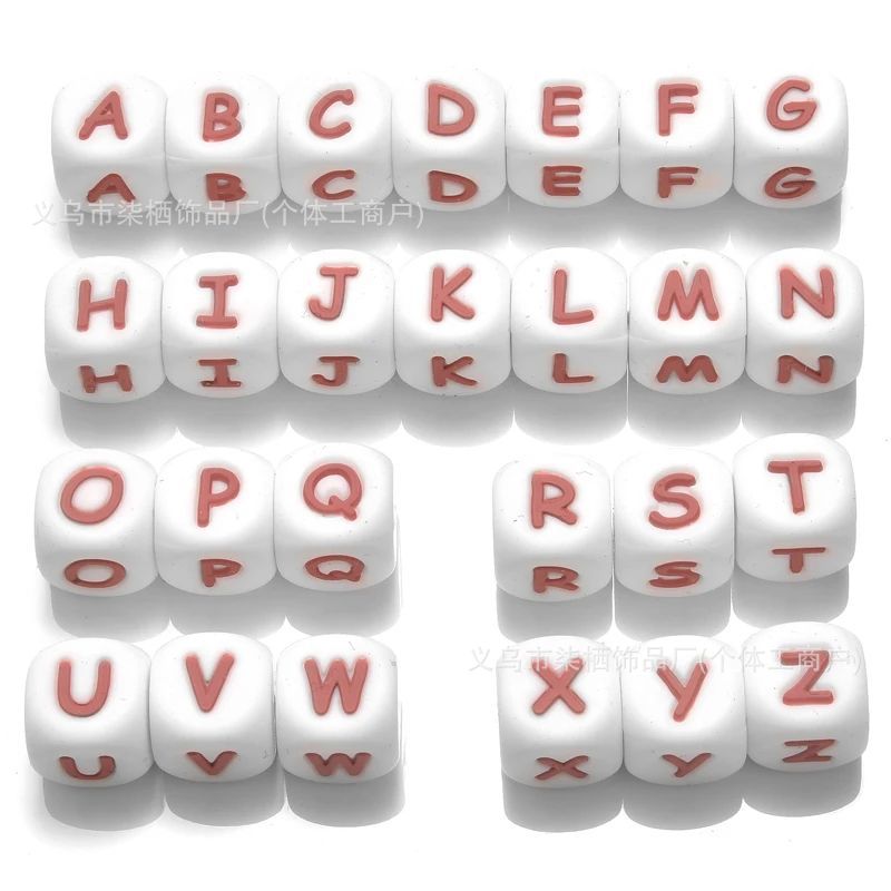 DIY square silicone letter bead beaded silicone 12mm ,pink color ,white color