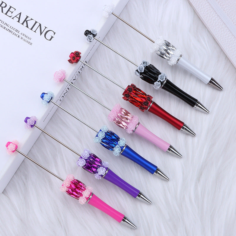 DIY crystal beading pen DIY rose bead pen Multi-color rotating ballpoint pen Random Mix