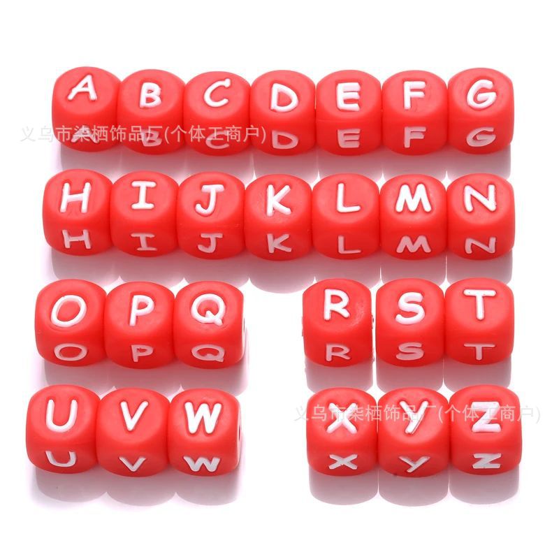 DIY square silicone letter bead beaded silicone 12mm ,pink color ,white color