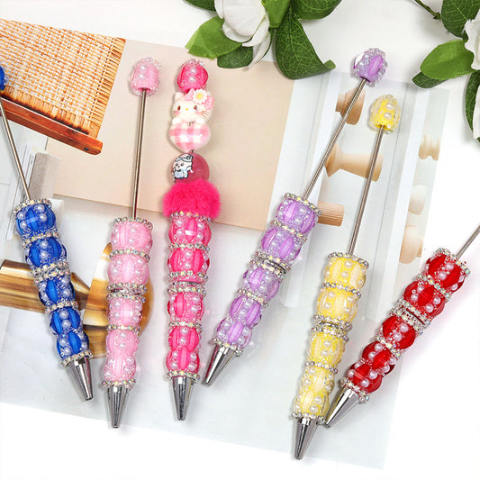 Heavy-duty Beaded Pen Pointed pen Pumpkin Bead Pen Pearl bubbles surrounding The chain is wrapped around. DIY Bead Pen
