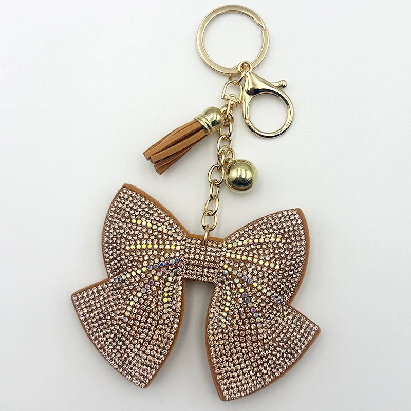 BOW Pendant Stitched diamond bow tie Keychain Tassel Rhinestone Hanging piece DIY Bag accessories Random Mix