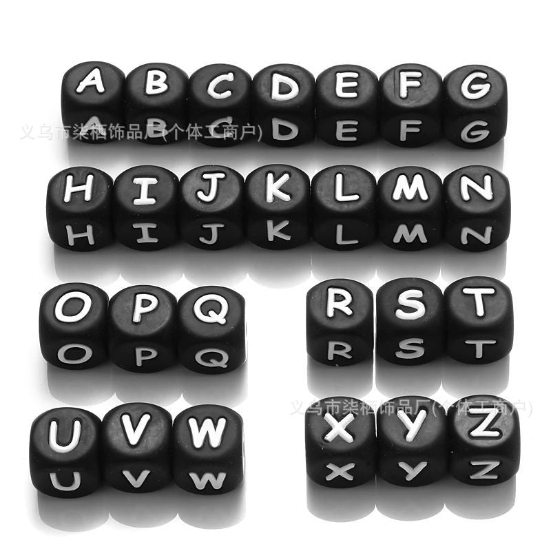 DIY square silicone letter bead beaded silicone 12mm ,pink color ,white color