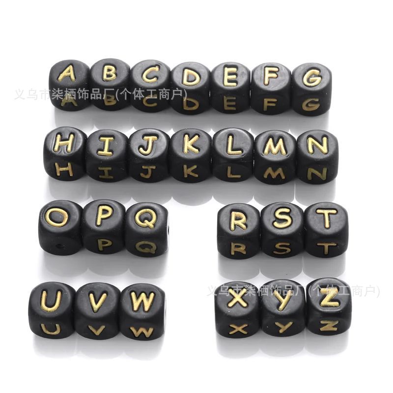 DIY square silicone letter bead beaded silicone 12mm ,pink color ,white color