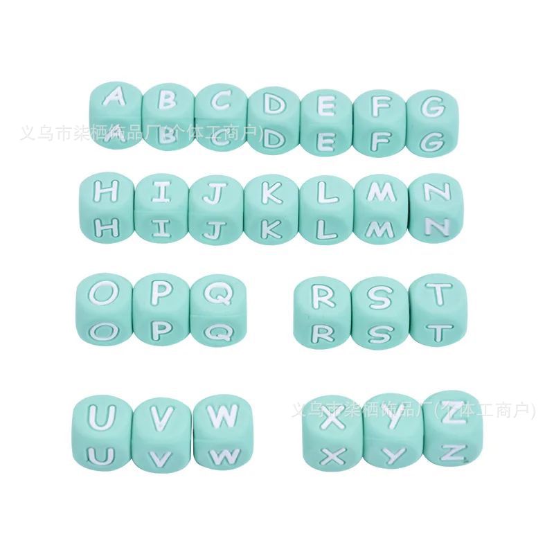 DIY square silicone letter bead beaded silicone 12mm ,pink color ,white color