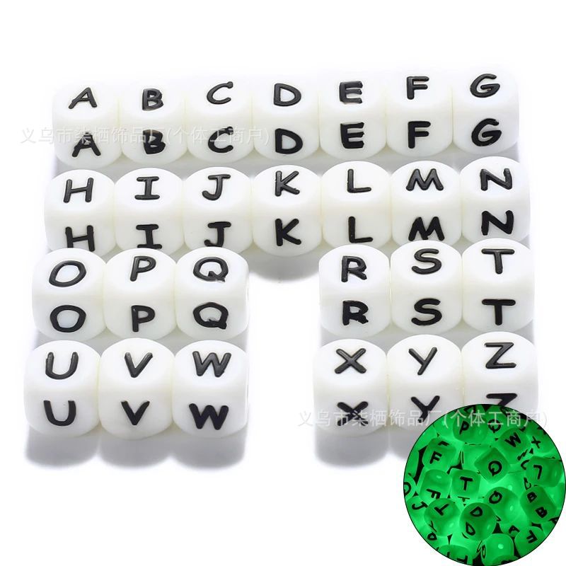 DIY square silicone letter bead beaded silicone 12mm ,pink color ,white color